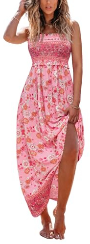 CUPSHE Robe longue d'été smockée pour femme, sans manches, avec bretelles fines et volants, pour plage ou occasions formelles