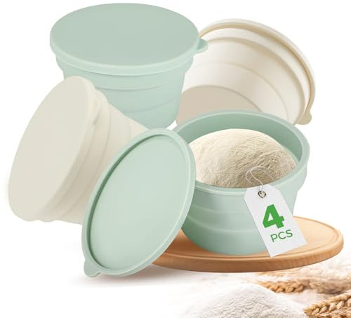 Contenitore per Lievitazione Pizza, Scatola per Pizza con Coperchio Set da 4, Scatola Pieghevole per Impasti per Pizza in Silicone Antiaderente, Contenitori Ermetici per Alimenti, conservazione Frutta