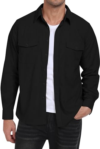 MoFiz manchesterskjorta herr långärmad fritidsskjorta knapp skjortjacka casual arbetsskjorta knapp vinterskjorta med fickor, svart, 3XL