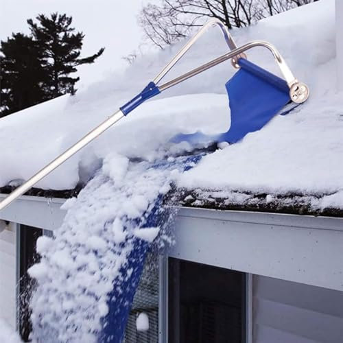 JOCHEN Snow Shovels 21 Feet Snow Roof Rake, Roof Snow Tool With Snow Slide & Telescoping Pole, With 3-Inch Hub, For Pitched Roof, Asphalt Shingle Roof