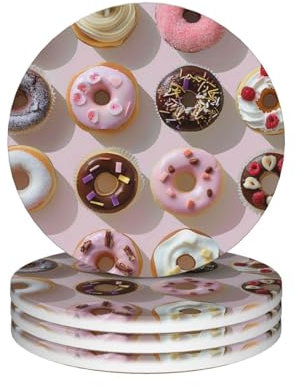 Cupcakes Ciambelle Muffin Zucchero Sottobicchieri Stampati 4 PZ da bere, Sottobicchiere in Ceramica Assorbente Forma Rotonda per la Decorazione Domestica Protezione Da Tavolo