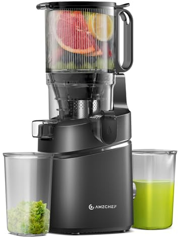 AMZCHEF Automatic Cold Press Juicer Machines 250W Liberate Your Hands -145MM Opening and 2L Capacity Slow Juicers for Whole Fruit and Vegetable, with Triple Filter, Safety Lock, Classic Black