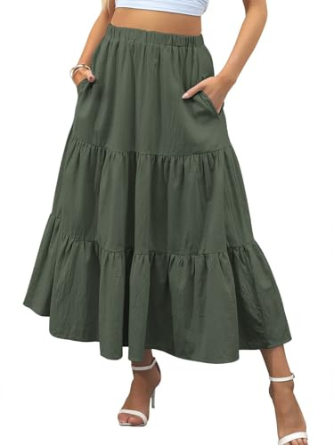 Zeagoo Skirts for Women UK Maxi Skirt Long Skirts with Pocket Army Green L