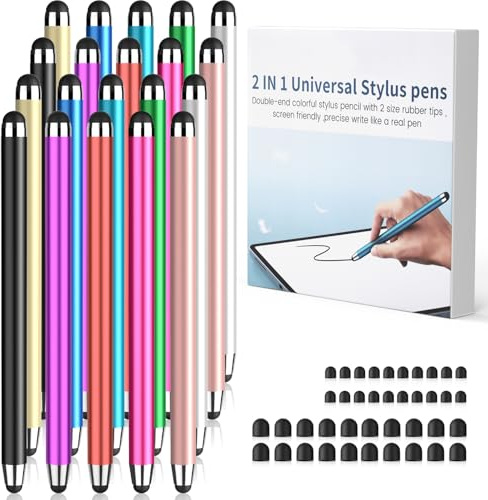 Mixoo 20 Stück 2-in-1 präziser Touchscreen-Stift, mit 40 Silikonspitzen | Stylus Pen, Handy Stift Kompatibel mit Switch, Android, IOS, Microsoft, Samsung, Apple, ipad, Smartphone