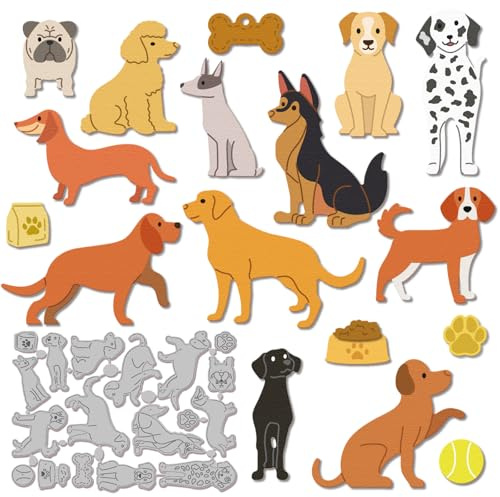GLOBLELAND Verschiedene Welpen Papierpräge Stanzschablonen Set Realistische Hunde Handwerk Stanzmaschine Schablonen Pfotenabdrücke Metall Stanzschablone Set für Kartenherstellung Handgefertigtes