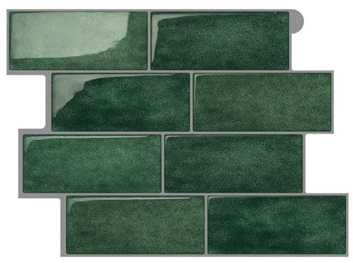 Hiseng Wall Tile Stickers, 3D Square Marble Waterproof Decals Sticker for Kitchen Living Room Bathroom Home Floor DIY Decor Self-Adhesive (Dark Green,10pc)
