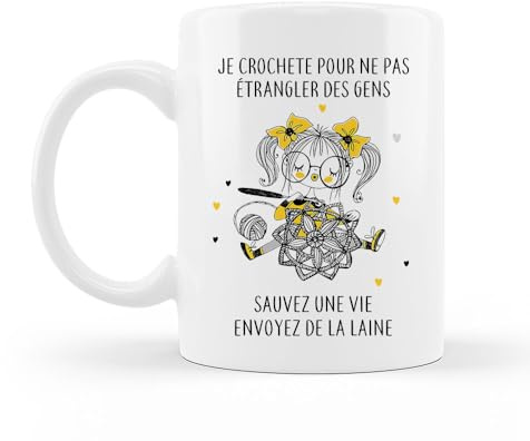 Encre et créations Mug céramique imprimé Sauvez une vie, envoyez de la laine | Cadeau passion laine