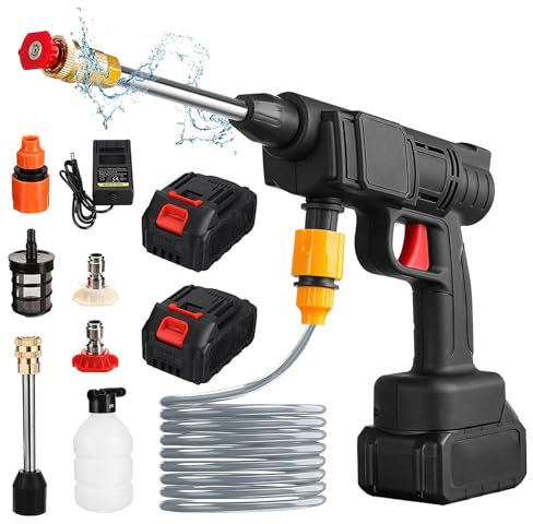Nettoyeur Haute Pression sans Fil 30 Bar/435 PSI sur Batterie - Pistolet avec Tuyau pour Le Nettoyage de Voiture (2 Batterie)