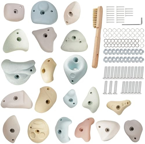 Qicrdvi Premium Resin Rock Climbing Holds for Kids & Adults, Large Training Rock Climbing Wall Grips Indoor/Outdoor, Rock-Like Texture Climbing Wall with Mounting Hardware (20 Pcs)