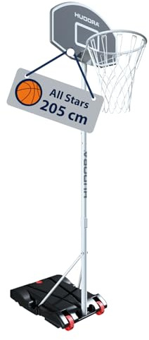 HUDORA Canestro da basket All Stars 205 - Canestro da basket con supporto regolabile per bambini e ragazzi - Canestro mobile da esterno per giardino - Canestro con supporto e ruote - grey