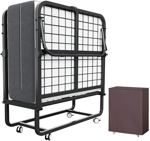 CAIYUN Letto pieghevole 190 x 80 cm con materasso in memory foam di alta qualità da 13 cm – Pratico letto giornaliero e ospiti per adulti con ruote girevoli e copertura antipolvere