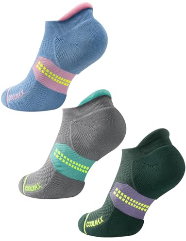 Juclise Arch Compression Socks for Women, Running Socks, 3 Pairs | No-Show Comfort With Coolmax and Bamboo Viscose, Seamless Toes, Targeted Cushioning and a Secure Heel Tab.
