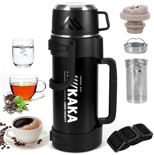 Flask for Hot Drink - 2L Large Capacity Vacuum Insulated Bottle Leakproof Stainless Steel Hot Water Thermal Flask 24hrs Water Bottle for Hot and Cold Drinks Coffee Cup Lid with Handle BPA-Free