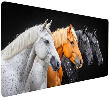 Tapis de Souris XXL 1000x400x3 mm Imperméable Cheval Tapis de Bureau Gaming pour Clavier Souris sans Fil Ordinateur Portable, Mouse Pad Animal Bords Surpiqués Base Antidérapante, Cadeau model-7708