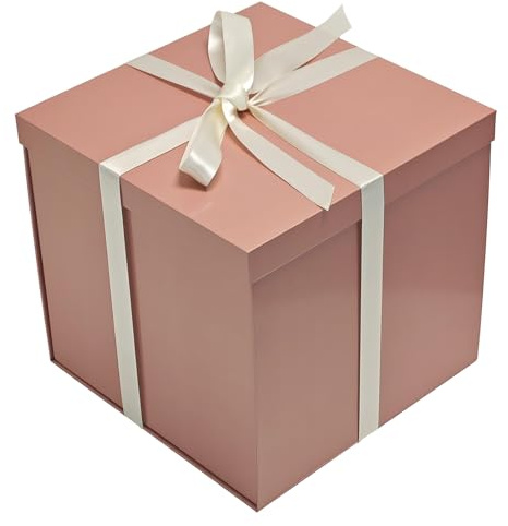 Tekhoho Scatola Regalo Oro Rosa 28x28x26,5cm, Scatole Regalo Premium per Regali con Coperchio e Nastro per San Valentino, Natale, Matrimonio, Compleanno, Imballaggio Regalo, Fodera a Quadri