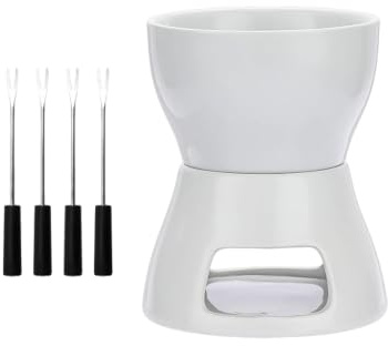 Hitopin Tazza per Fonduta di Cioccolato,Fonduta Cioccolato in Ceramica,Fonduta di Cioccolato Ciotola in Ceramica,Set per Fonduta di Cioccolato in Ceramica,con 4 Forchette,per Sciogliere