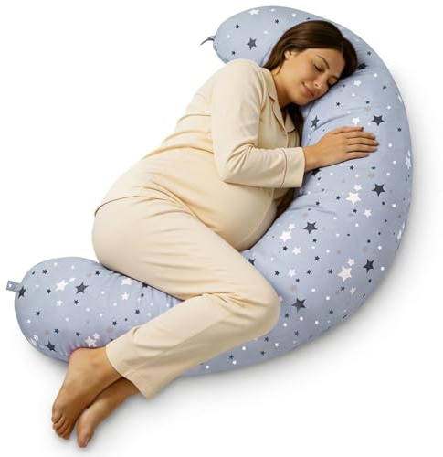 Bebamour Oreiller de Grossesse et d’Allaitement 2-en-1, XXL, Corps Entier, réglable, Housse Coton Amovible Lavable en Machine,Gris