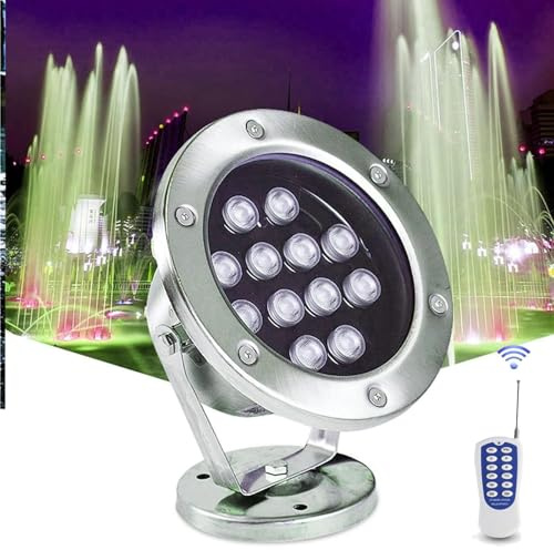 THEGA Luces LED Sumergibles para Fuentes - Luz para Piscinas, RGB De 12V/24V CA con Control Remoto, Foco para Estanques, Luz Subacuática Impermeable IP68 para Paisajismo(Yellow Light,9W)