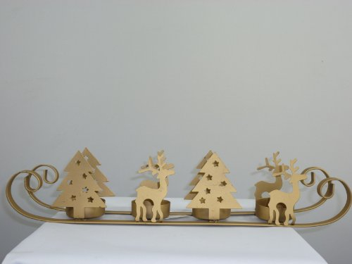 Weihnachtliche Advents-Teelicht-Kerzen-Halter, Renntier Farbe Gold, L: 36,5 cm, Tisch-Fenster-Kommode-Schrank-Regal-Fest-Dekoration