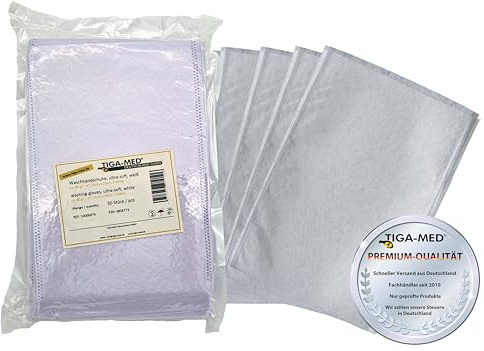 TIGA-MED Einmal-Waschhandschuhe 1.000 Stück (20 × 50), 15 x 23 cm | ultrasoft, fusselfrei, aus Molton, reißfest, hygienisch für Körper- & Patientenpflege