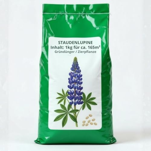 Staudenlupine blau, lupinus perenne mehrjährig, 1kg für ca 165 m², Mehrjährige Dauerlupine für alle Böden, für eine farbenfrohe Begrünung von Böschungen, Wegrändern und Forstkulturen