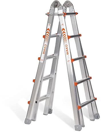 WAKÜ Teleskopleiter 4x5 Sprossen Art.-Nr. 102 - Aluminium Leiter Made in Germany - Mehrzweckleiter höhenverstellbar - klein im Transport - erleichtert die Arbeit 1,57 M - 5,30 M