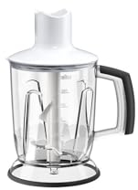 Braun MQ40 Accessorio Frullatore e Tritaghiaccio con Base Antiscivolo e Lame in Acciaio Inox per Minipimer MQ3, MQ700, MQ5 con Sistema EasyClick, 1,25 l, Bianco