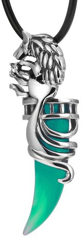Urban-Jewelry Chaîne 100 % cuir véritable et pendentif en acier inoxydable avec motif de loup tribal, 48,3 cm, argenté et vert