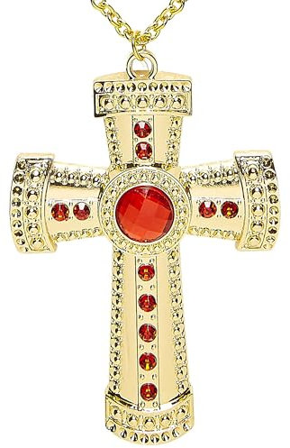 Widmann 95723 halskedja med kors och ädelstenar, unisex – vuxna, guld/röd, Taglia unica
