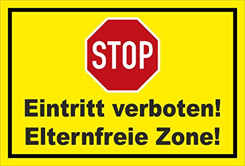 Melis-Folienwerkstatt Schild - Stop - Halt - Eintritt verboten - Eltern-freie Zone – 15x10cm mit Bohrlöchern | stabile 3mm Starke Aluminiumverbundplatte – S00357-011-C +++ in 20 Varianten erhältlich