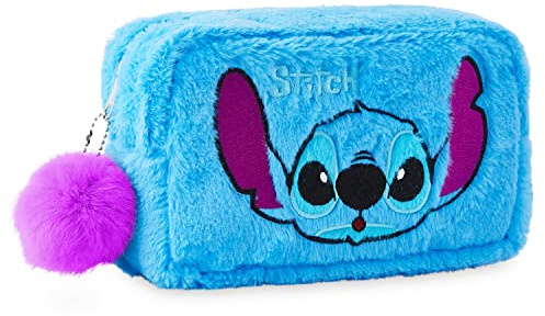 Disney Neceser Mujer Cosméticos Estuche Neceser Maquillaje Makeup Bag Bolsa de Aseo Mujer Viaje Accesorios Mickey Lilo y Stitch Regalos Niña Chica Adolescente Mujer (Azul Peluche)