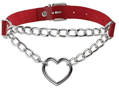 JJDreams Punk Halsband Gothic PU Leder Halsreif mit Kette Herz Anhänger elegant Choker Kragen schwarz Damen