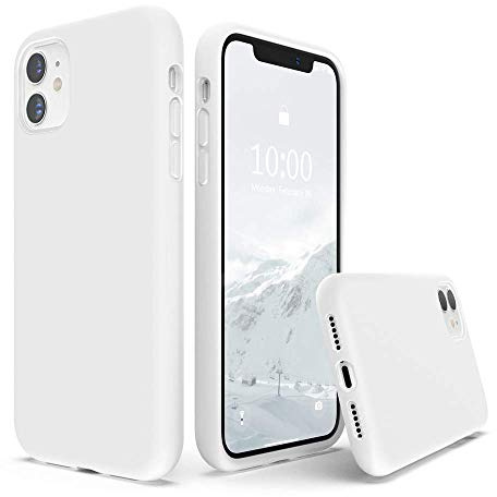 SURPHY iPhone 11 Case Silicone Liquid Silicone Rubber Full Body Thickening Design Shockproof with Soft Microfiber Cloth Lining 6.1 inch Phone Case for iPhone 11, White