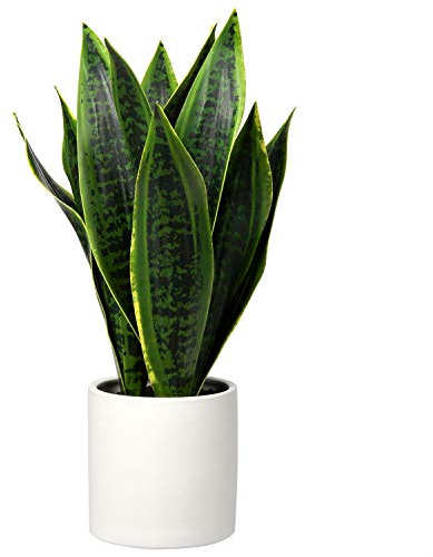 Briful Künstliche Sansevieria Zimmerpflanze Kunstpflanze Dekopflanze in Weißem Keramiktopf, Höhe 40.6cm