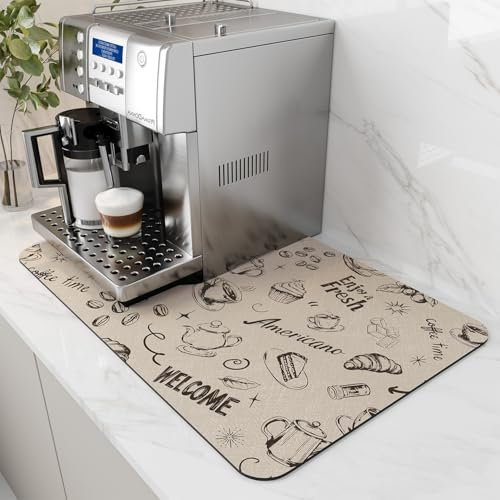 AMOAMI - Tappetino da caffè con retro in gomma antimacchia, assorbente, per bancone della cucina, accessori da bar, adatto sotto la macchina del caffè, caffettiera, caffettiera, scolapiatti