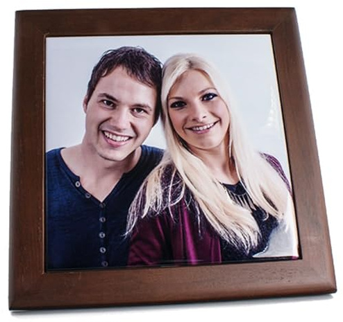 Dessous de Plat personnalisé en Bois foncé et céramique – sous Plat avec Impression Photo personnalisée – Support de Table Personnalisable