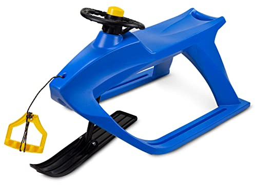 Prime Garden® Sportiva Volante Kinderschlitten Schlitten Kunststoffschlitten Lenkschlitten für Kinder mit Zugseil Metallkufen Lenkung (Blau)