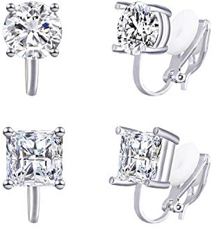QUKE 2 Paare 8MM Zirkonia Kristall Ohrclips Clip auf Ohrringe Nicht Gestochen Ohrstecker für Frauen Mädchen