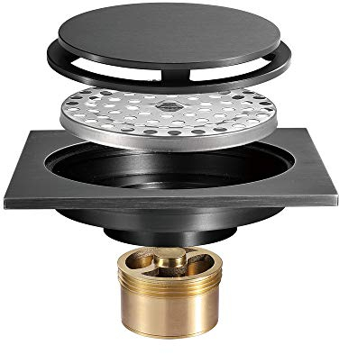 SWHC Bodenablauf, Grau Unsichtbar Duschablauf Quadratischer 10 x 10cm Anti Geruch Großer Hubraum Bodenablauf Abdeckung Herausnehmbar Bodenablauf Dusche Bodenablauf Keller mit Doppelter Abflusssieb,A
