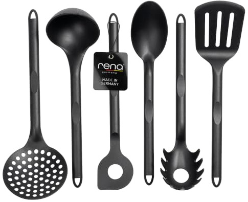 rena germany® Küchenhelfer Set 6-teilig | Kochutensilien aus Hochleistungskunststoff bis 270 °C | Kochbesteck Set spülmaschinengeeignet | Ergonomische Griffe | Made in Germany | 5 Jahre Garantie