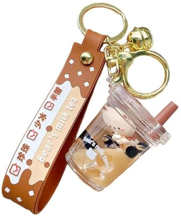 Kawaii Donut Boba Bär Schlüsselanhänger - Niedliche Bubble Tea Puppe für Mädchen