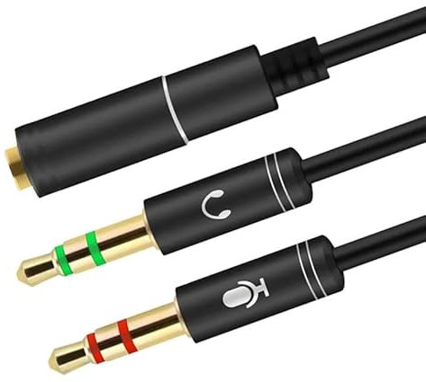 Headphone Mic Splitter 3.5mm Jack Audio Mic Braided Adapter Aux Female to 2 Male PC Headset Microphone Cable Compatible with Gaming Headset, Earphone, Speaker, Desktop, Laptop, PS5 PS4 Controller