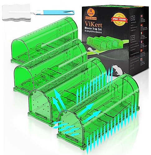 Paquete de 4 trampas humanas para ratones de 93 agujeros para interiores y exteriores, atrapan y liberan ratones vivos, atrapan ratones sin matar, trampa humana fácil de instalar y reutilizable