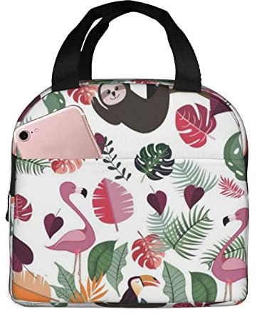 XVBCDFG Bolsa de almuerzo de hoja tropical perezoso en rosa para oficina al aire libre, papel de aluminio portátil, aislamiento grueso y bolsa Bento para man