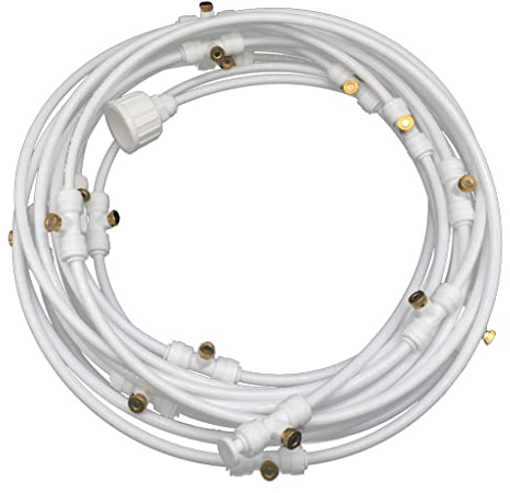 Kit de pulverización de Agua de 15m/18m, nebulizador de jardín de Niebla húmeda, Sistema de refrigeración por nebulización para Exteriores, Blanco, 15m