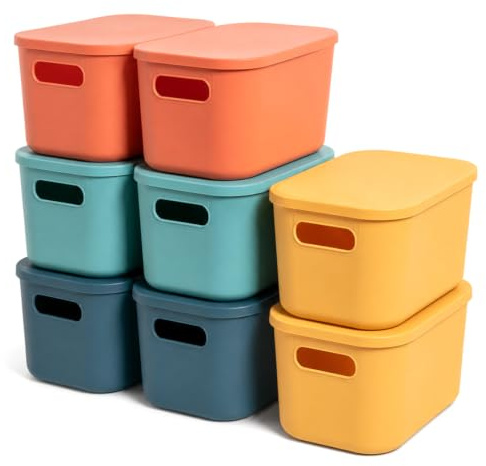 HapiLeap Aufbewahrungsbox mit Deckel, Stapelbare Aufbewahrungsbehälter mit Deckel Boxen Aufbewahrung für Regale, Küche, Badezimmer, Spielzimmer, Klassenzimmer, Büro, Kinderzimmer (Small (8 PCS))