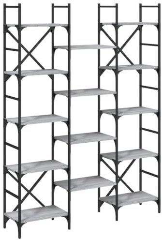 vidaXL Bücherregal, Regal mit Fächern, Bücherschrank Standregal für Wohnzimmer Büro Schlafzimmer, Lagerregal Aktenregal, Grau Sonoma Holzwerkstoff