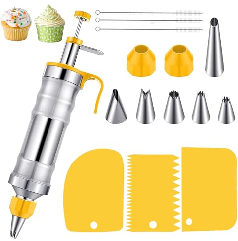 Kit di sac à poche e beccucci con 6 beccucci in acciaio inox, sac à poche e beccucci, per decorare cupcake, biscotti, torte, glassa, tubazioni per torte, cupcake