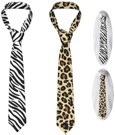 JinYu 2er Set Leopard & Zebra Tierdruck Skinny Krawatten für Herren, Neuheit, Party, Unisex-Erwachsene, Moderner Stil, Skinny Krawatte, Polyester