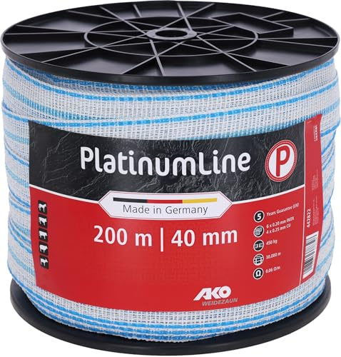 AKO Weidezaunband PlatiniumLine (weiß/blau, 200 m Länge, 40 mm breit, Tierzaun, Zubehör Weidetiere, Tierzubehör) 442822